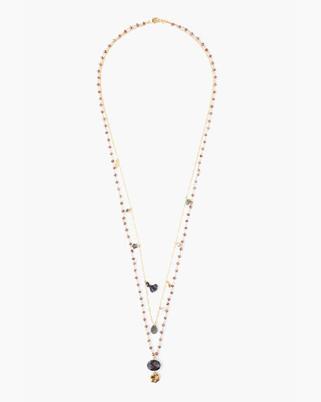 Double Strand Necklace | Gold & Garnet