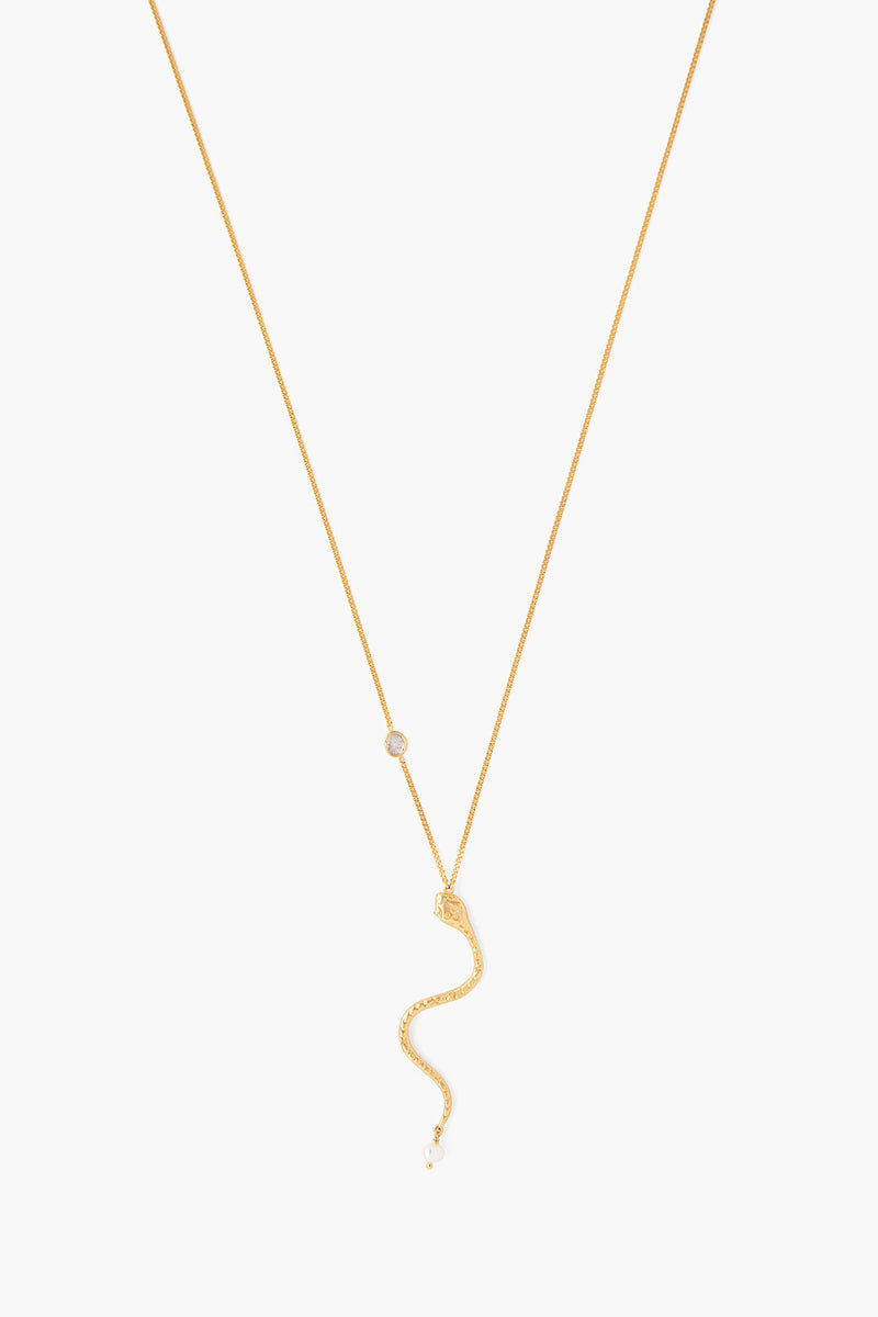 Fine Gold Chain Necklace With Snake, Pearl & Diamond Accent