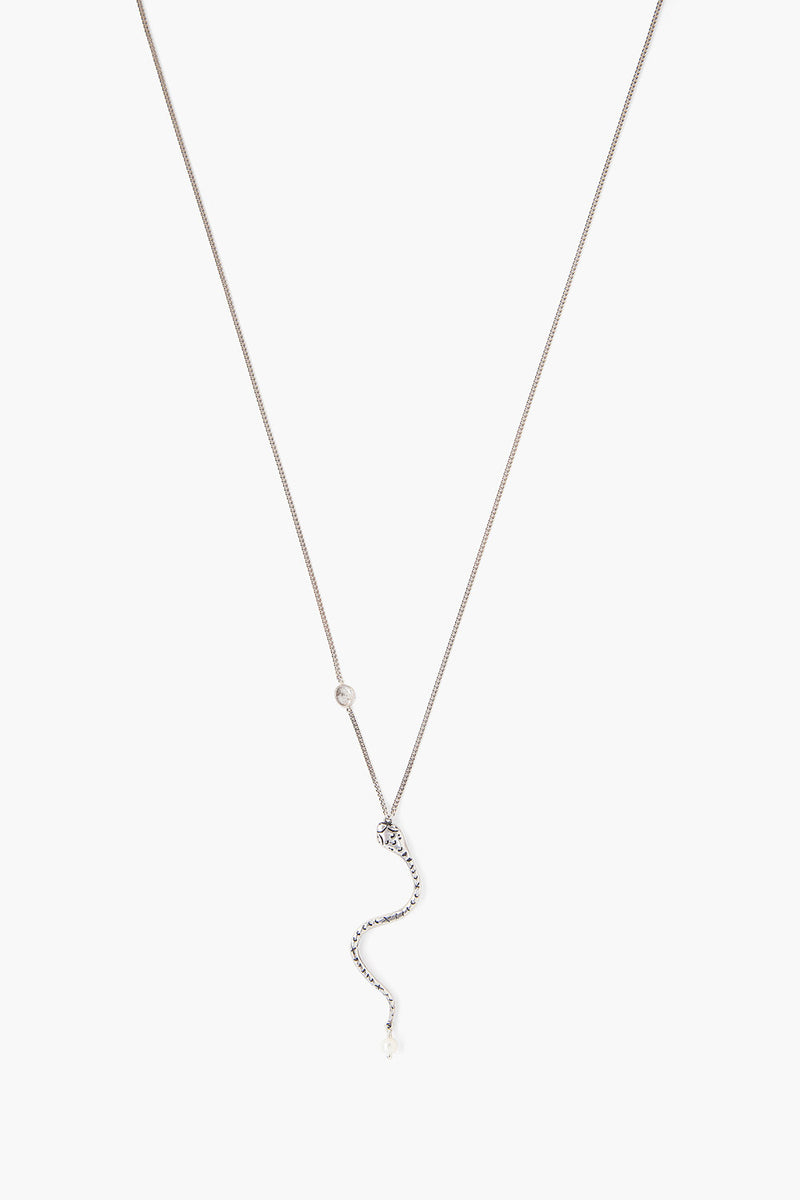 Fine Silver Chain Necklace With Snake, Pearl & Diamond Accent