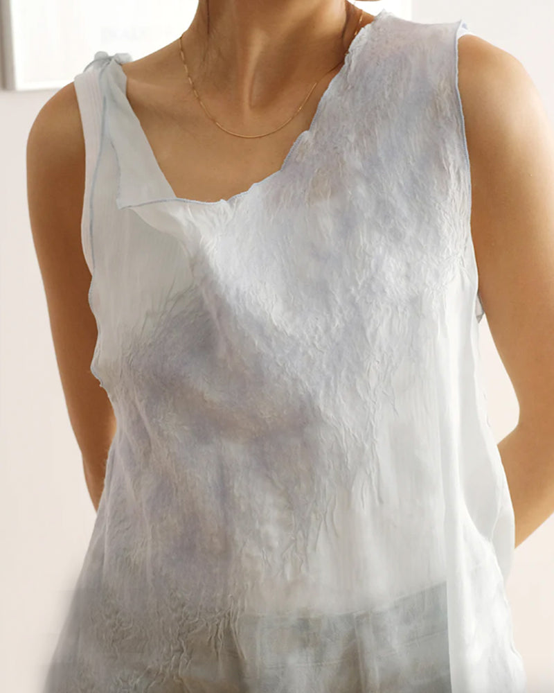 Silk Tie Shoulder Blouse | Glacial