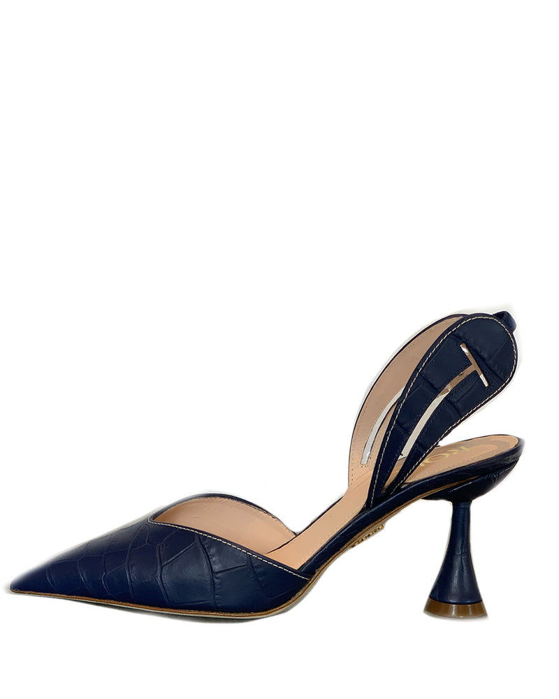 Gold Slingback | Navy Croc