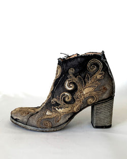 Jean Embroidered Bootie | Black & Gold
