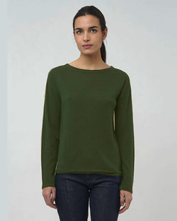 Cashmere Long Sleeve Boatneck | Kaki Chine