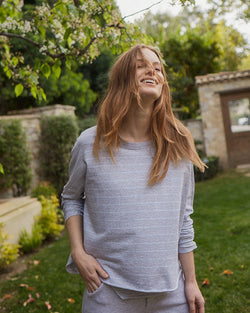 Continuous Sleeve Sweatshirt | Grey Melange & Archie Blue Stripe