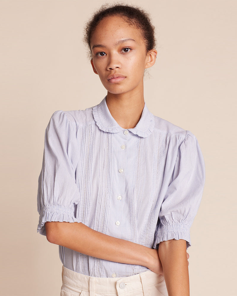 Gemma Blouse in Navy Micro Stripe