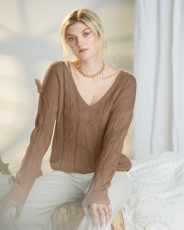 Cable V Neck | Mocha