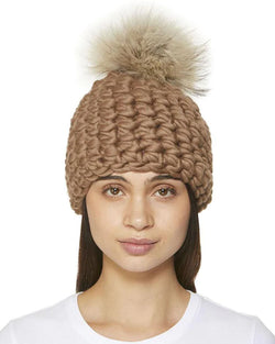 Solid Deep Beanie Pomster | Mocha & Raccoon