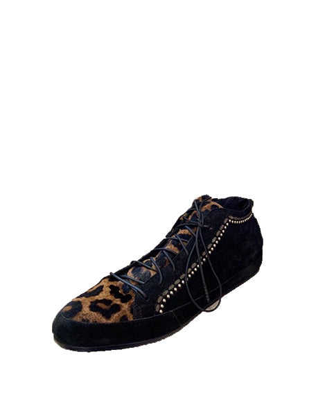 Nix Mid Top Hair Calf Sneaker | Black & Leopard
