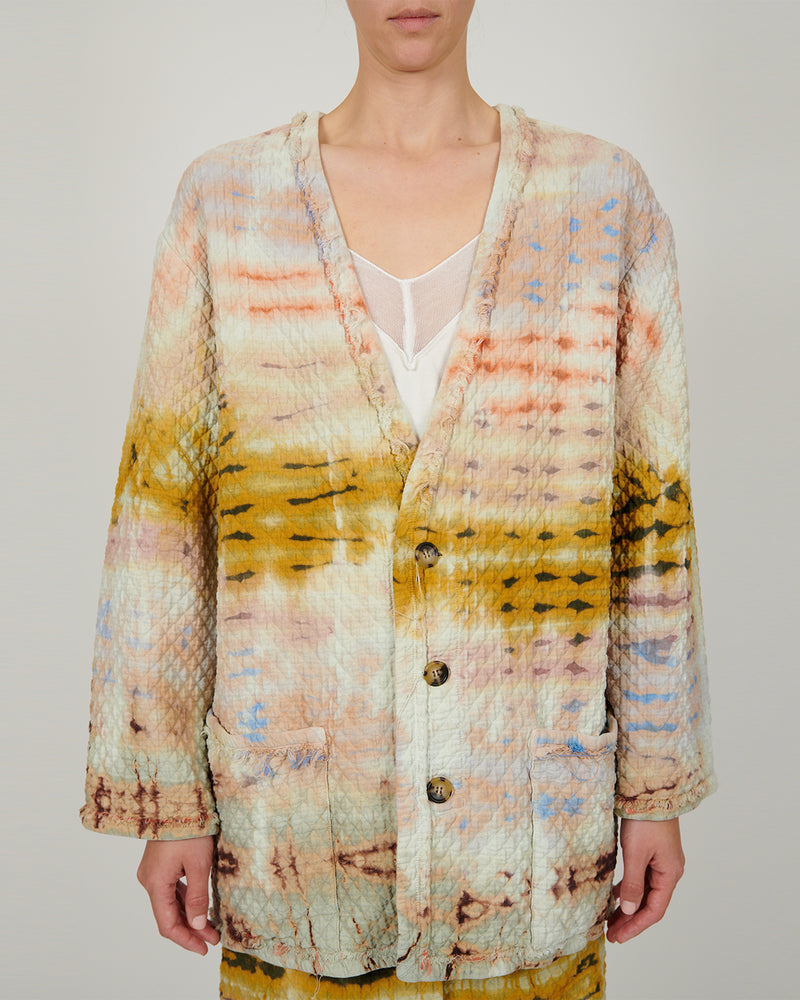 Quilted Overcoat | Red Yellow Cliff Tie Dye