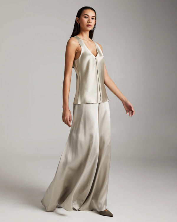 Silk Charmeuse Palazzo Pants | Silver