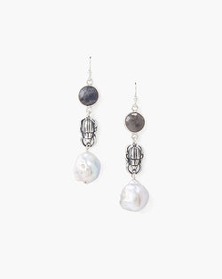Pearl & Beetle Labradorite Earring
