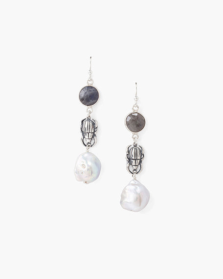 Pearl & Beetle Labradorite Earring