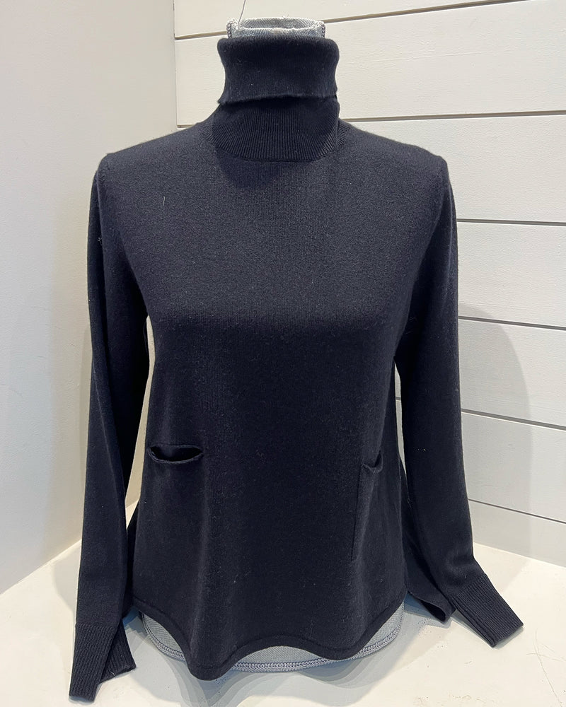 Turtle Neck Pocket Sweater Night Blue