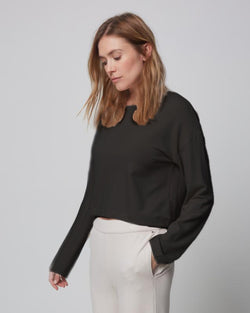 French Terry Cropped Raglan Pullover | Noir