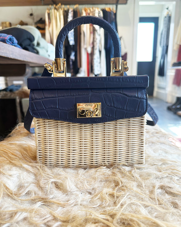 Small Paris Navy Croco Bag