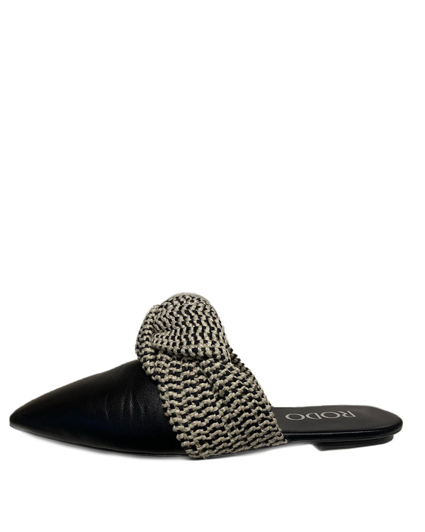 Straw Mesh Mule | Black & Natural