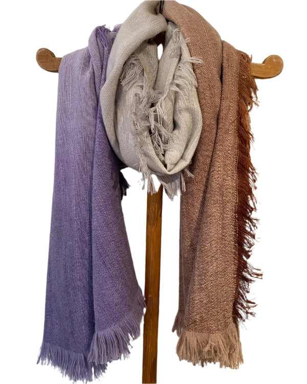 Handspun Cashmere Scarf | Tan, Purple, Ivory