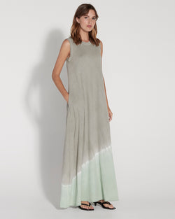 Sage Tie Dye Jersey Sleeveless Drama Maxi Dress