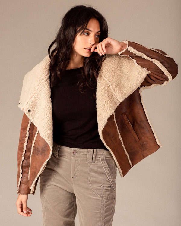 Starla Reversible Faux Shearling Scuba Jacket | Brown Natural