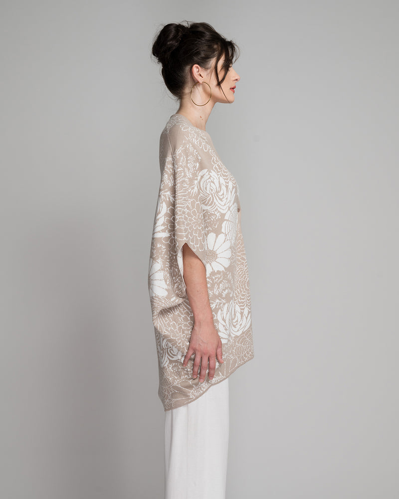 Jacquard Cocoon Cardigan | Taupe & Milk