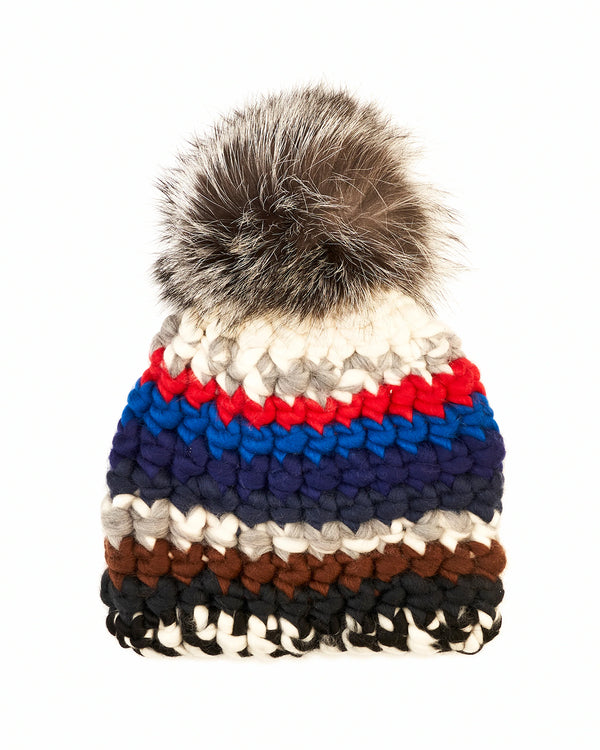 Ski Stripe Deep Beanie Pomster