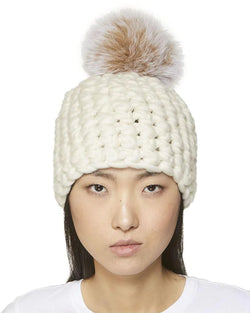 Solid Deep Beanie with Blush Pom