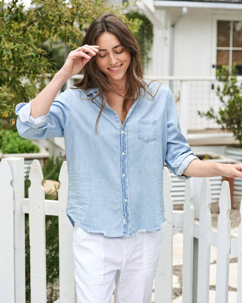 Eileen Famous Denim Button Down | Classic Tattered Blue Wash