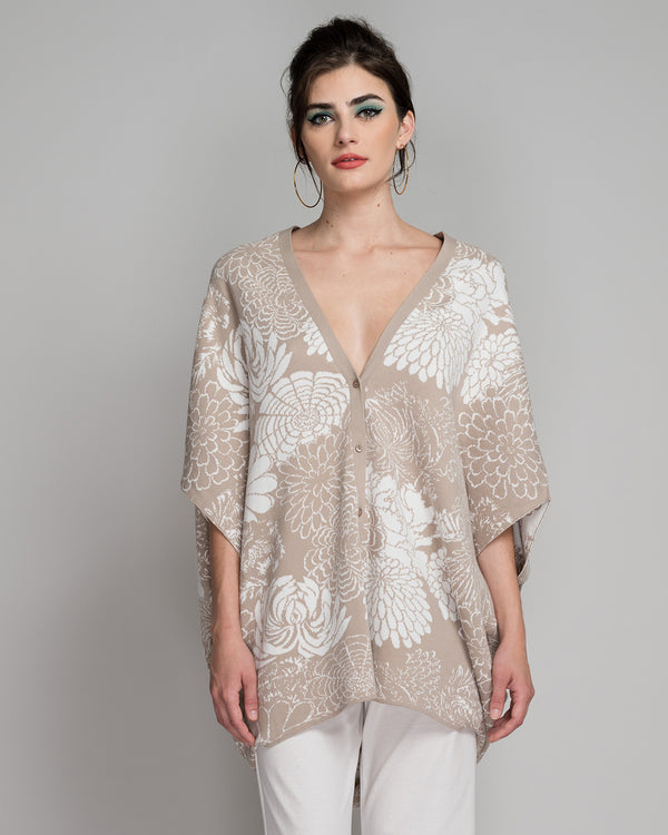 Jacquard Cocoon Cardigan | Taupe & Milk