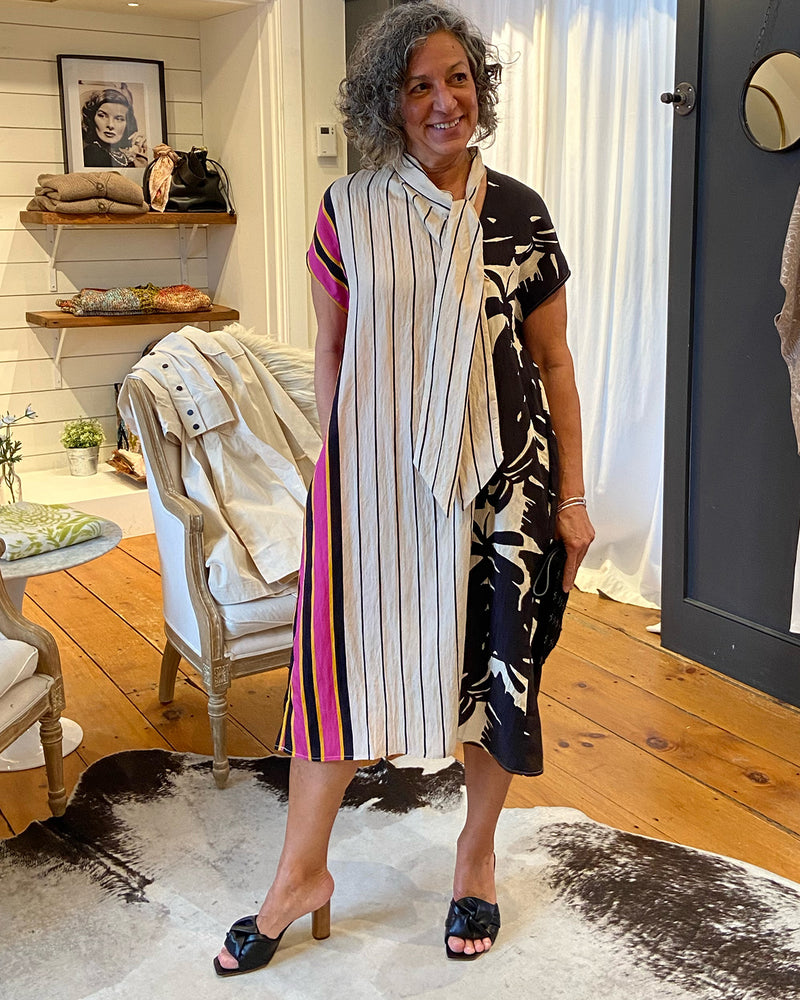 Magenta Fluor Tie Neck Dress