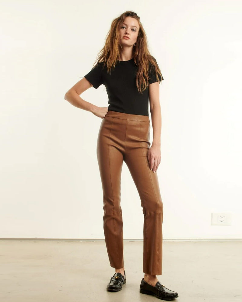 Walnut Leather Ankle Flare Pants with Princess Seams – Well Heeled
