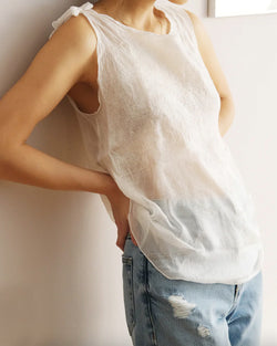 Silk Tie Shoulder Blouse | White