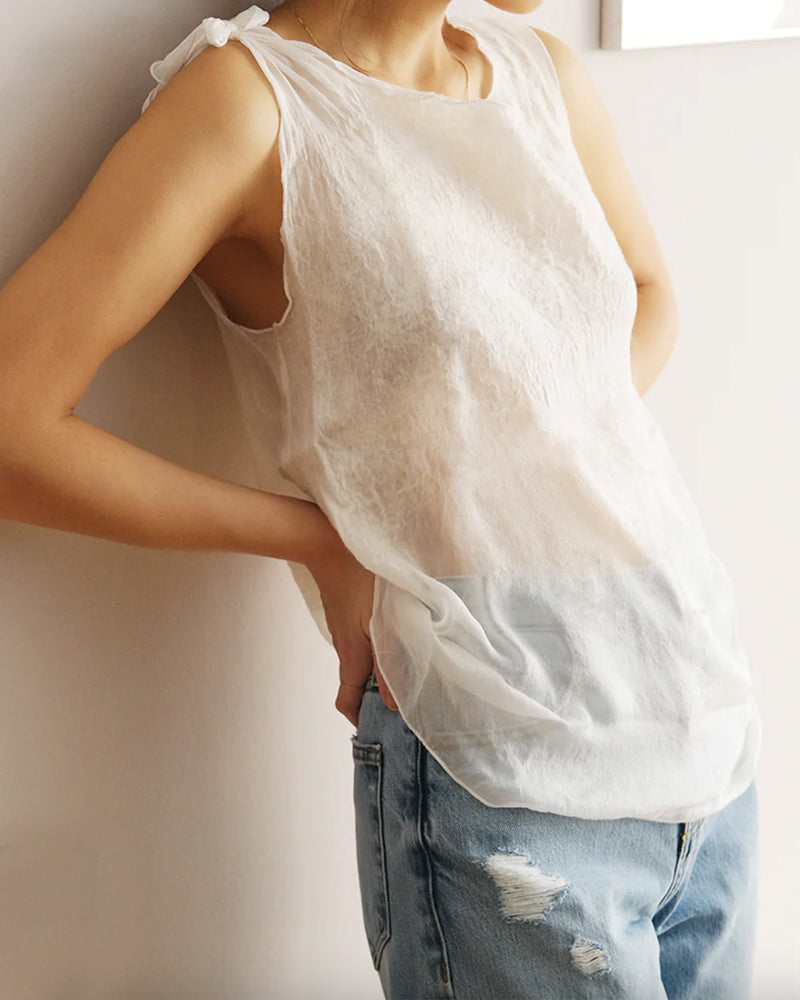 Silk Tie Shoulder Blouse | White